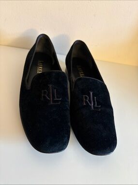 Lauren Ralph Lauren Black Velvet RLL Embroidered Loafers 8 women